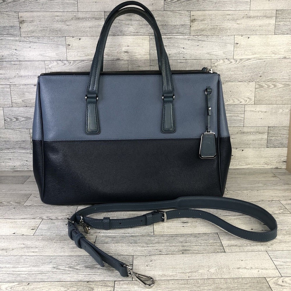 Tumi Two-Tone Black and Gray Leather Crossbody Satchel